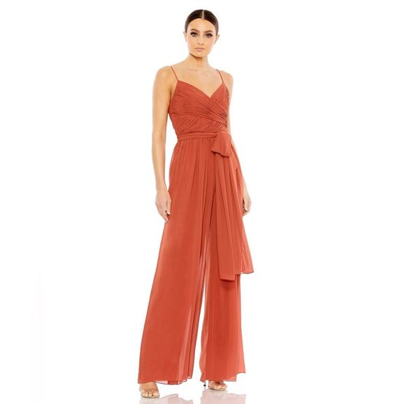 Mac Duggal Flowy Faux Wrap Jumpsuit Cinnamon L - Picture 1 of 7